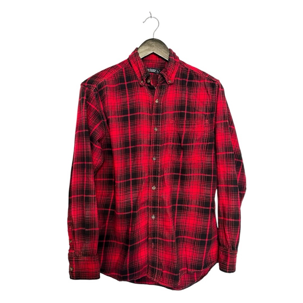 Faded Glory Red Black Plaid Flannel Shirt Size Small (34-36) FLAWED SEE NOTE